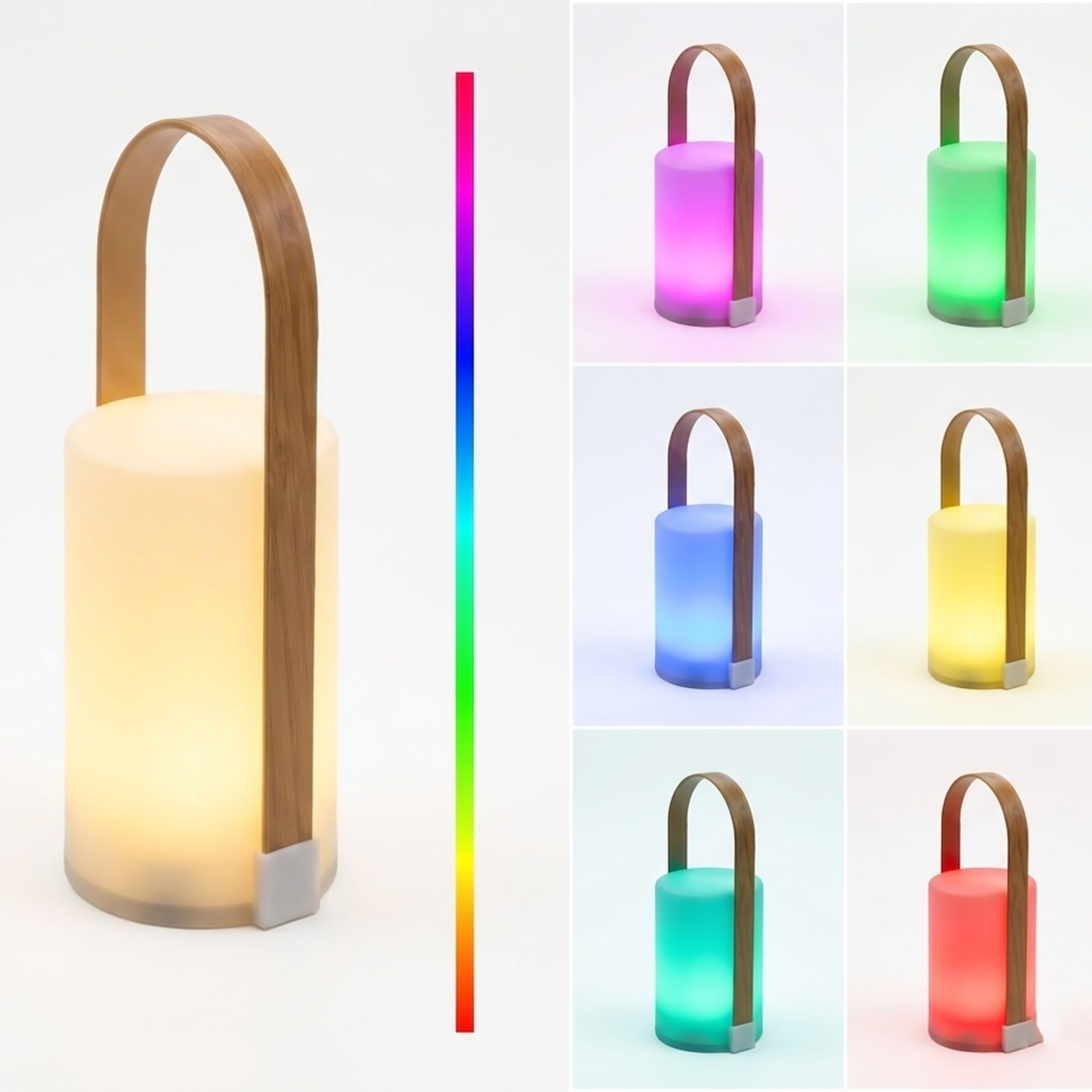 Spetebo LED Tischleuchte Outdoor Deko Leuchte, 2 Leuchtmodi, LED fest integriert, warmweiß, Farbwechsel, Tischlampe batteriebetrieben mit Griff in Holzoptik