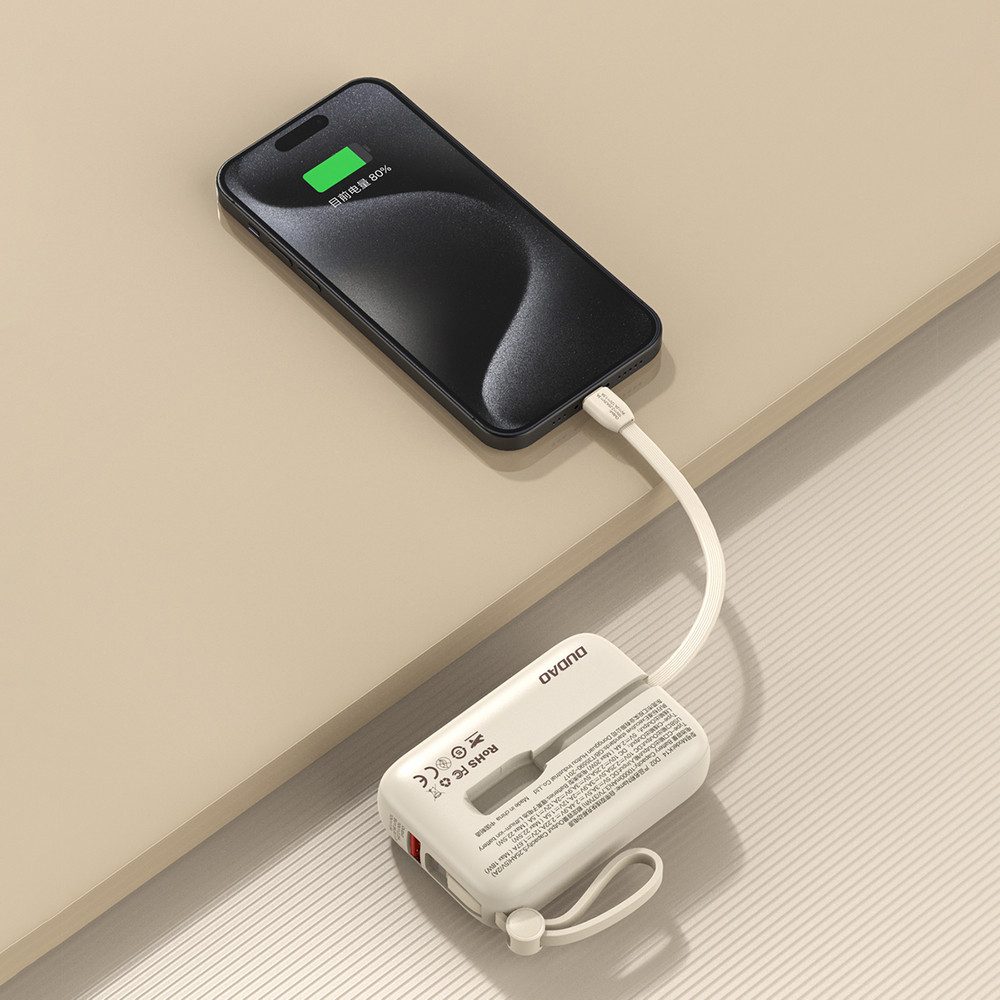 Dudao Taschenakku Kabelset Powerbank 10000 mAh (1 St), Eingebaute Kabel, Handschlaufe, Schnellladung