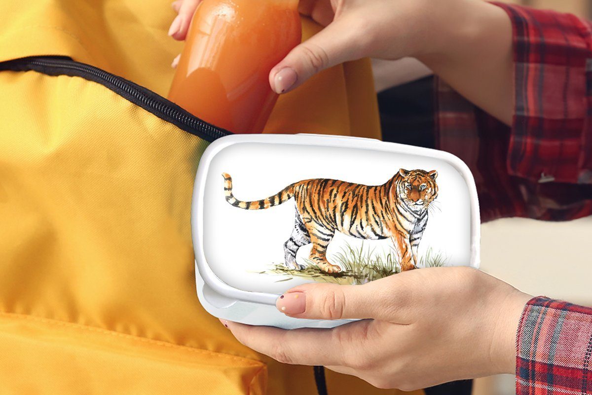 (2-tlg), Erwachsene, Kinder und Brotbox MuchoWow für Jungs - Tiger Kunststoff, und Weiß, für - Mädchen Lunchbox Gras Brotdose,
