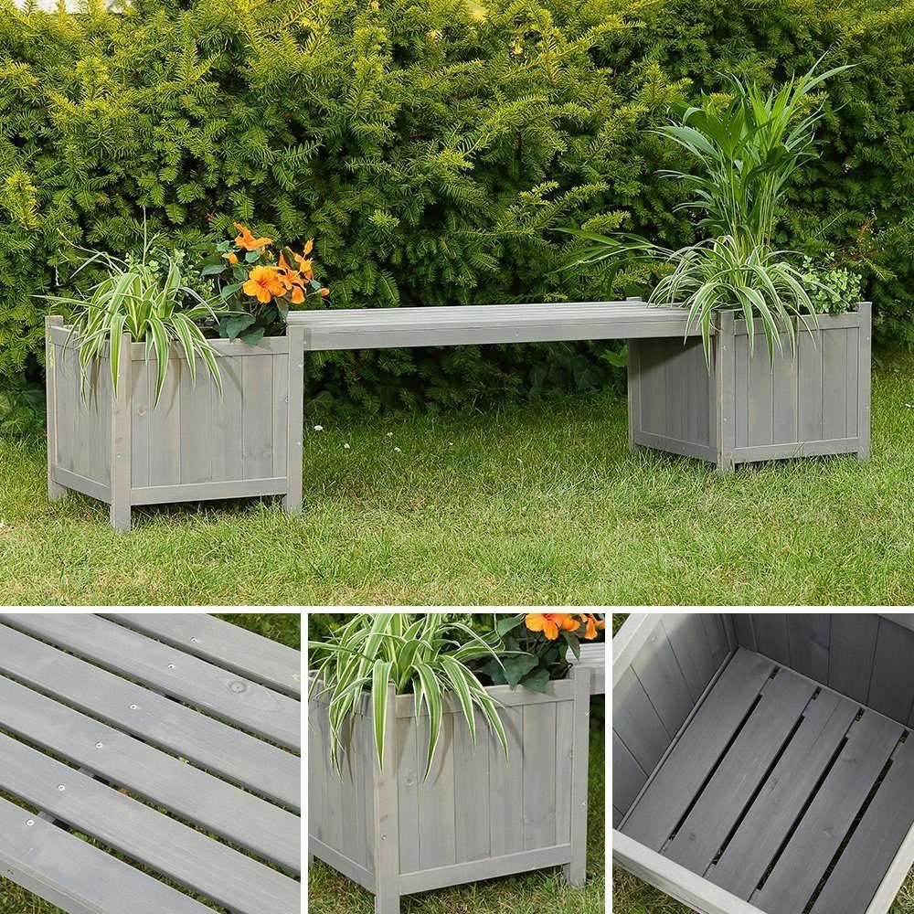 Parkbank mit Sitzbank Braun 2in1 Melko Gartenbank Blumenkästen Blumenkasten Grau, oder Gartenbank Imprägniert Pflanzkasten 2 Schwarz, Gartenmöbel Weiß Holzbank Holz (Stück), aus in