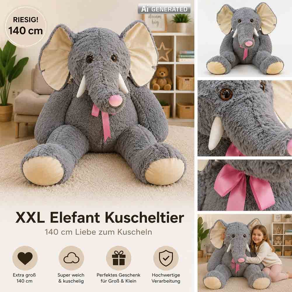 Krüger & Gregoriades Kuscheltier Elefant Kuscheltier XXL "Ernst" - ca. 140 cm (1-St)