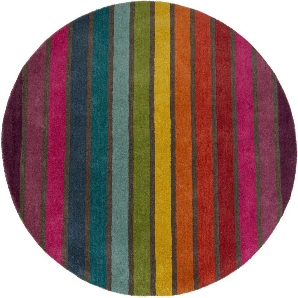 Wollteppich Candy, FLAIR RUGS, rund, Höhe: 10 mm, aus 100% Wolle, Design  mit Streifen, mehrfarbig gemustert, bunt