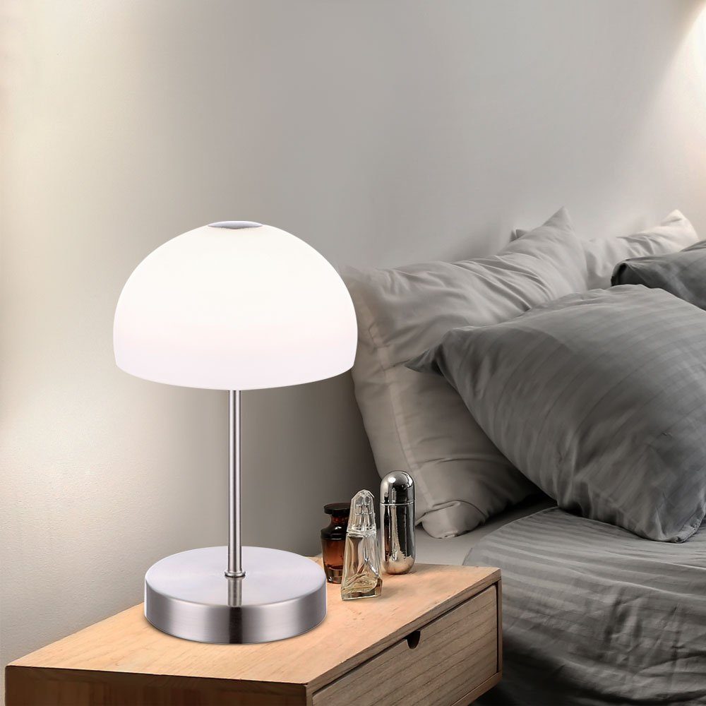 etc-shop Schreibtischlampe, Tischleuchte Nachttischlampe Touch Funktion Leseleuchte LED Glas Nickel-matt