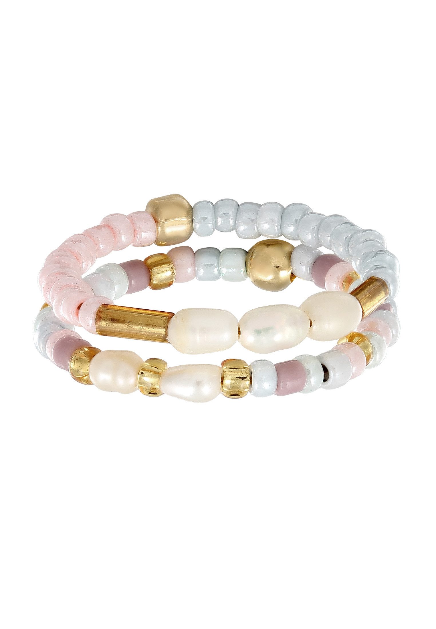 Elli Ring-Set Süßwasserperlen Glas Pastelltöne 925 Silber vergoldet günstig online kaufen