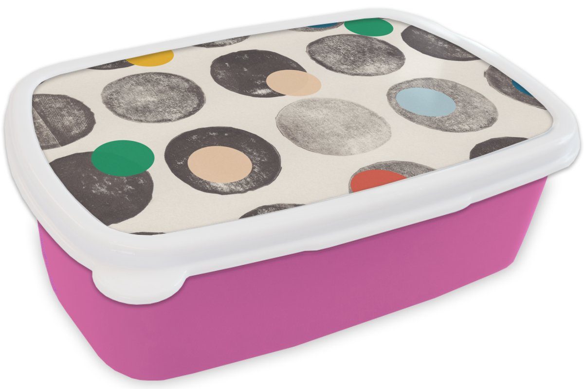 rosa - Lunchbox Kunststoff Farben MuchoWow Kinder, Kunststoff, Pastell, Brotdose - für (2-tlg), Snackbox, Kreise Abstrakt Brotbox Erwachsene, - Mädchen,