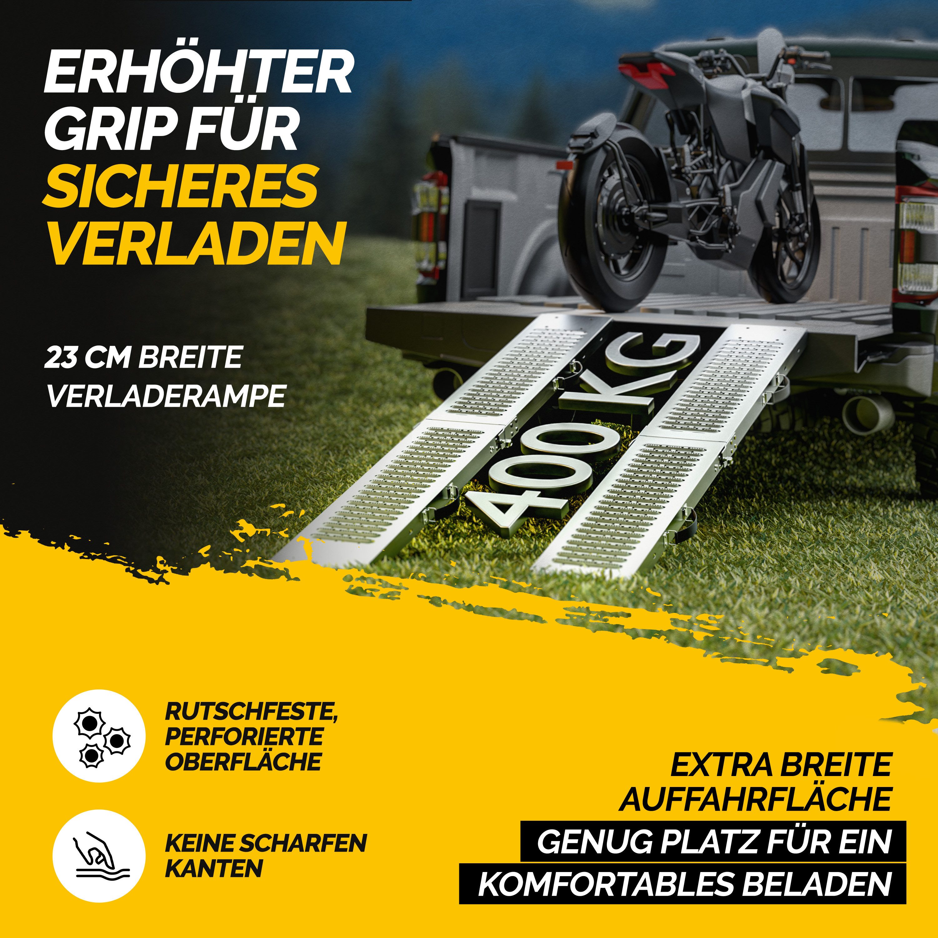 monzana Auffahrrampe, 400kg klappbar Laderampe verzinkter Stahl rutschfeste Oberfläche PKW