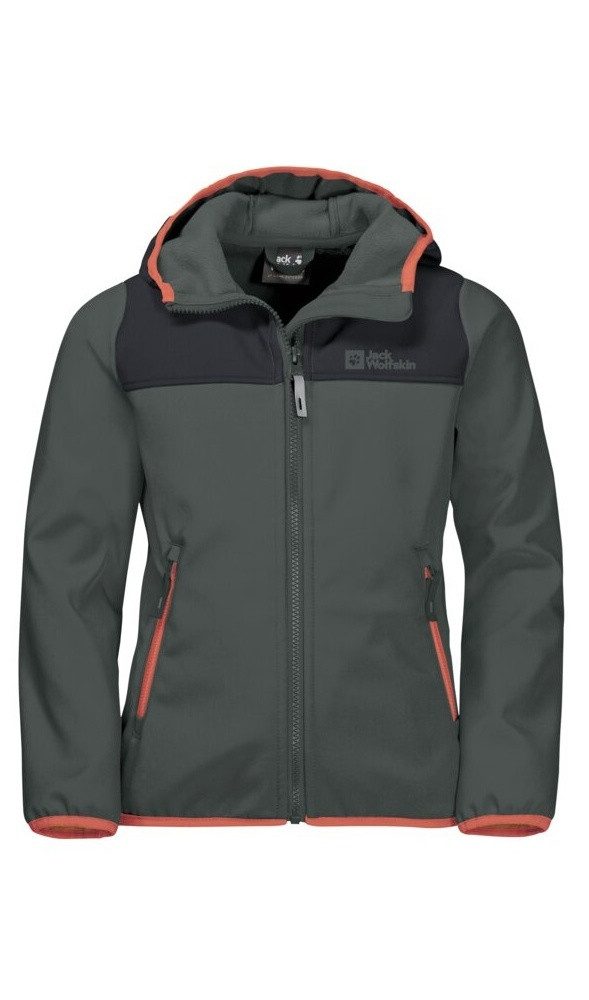 Jack Wolfskin Softshelljacke Fourwinds (wind-& wasserabweisend) dunkelgrün Kinder