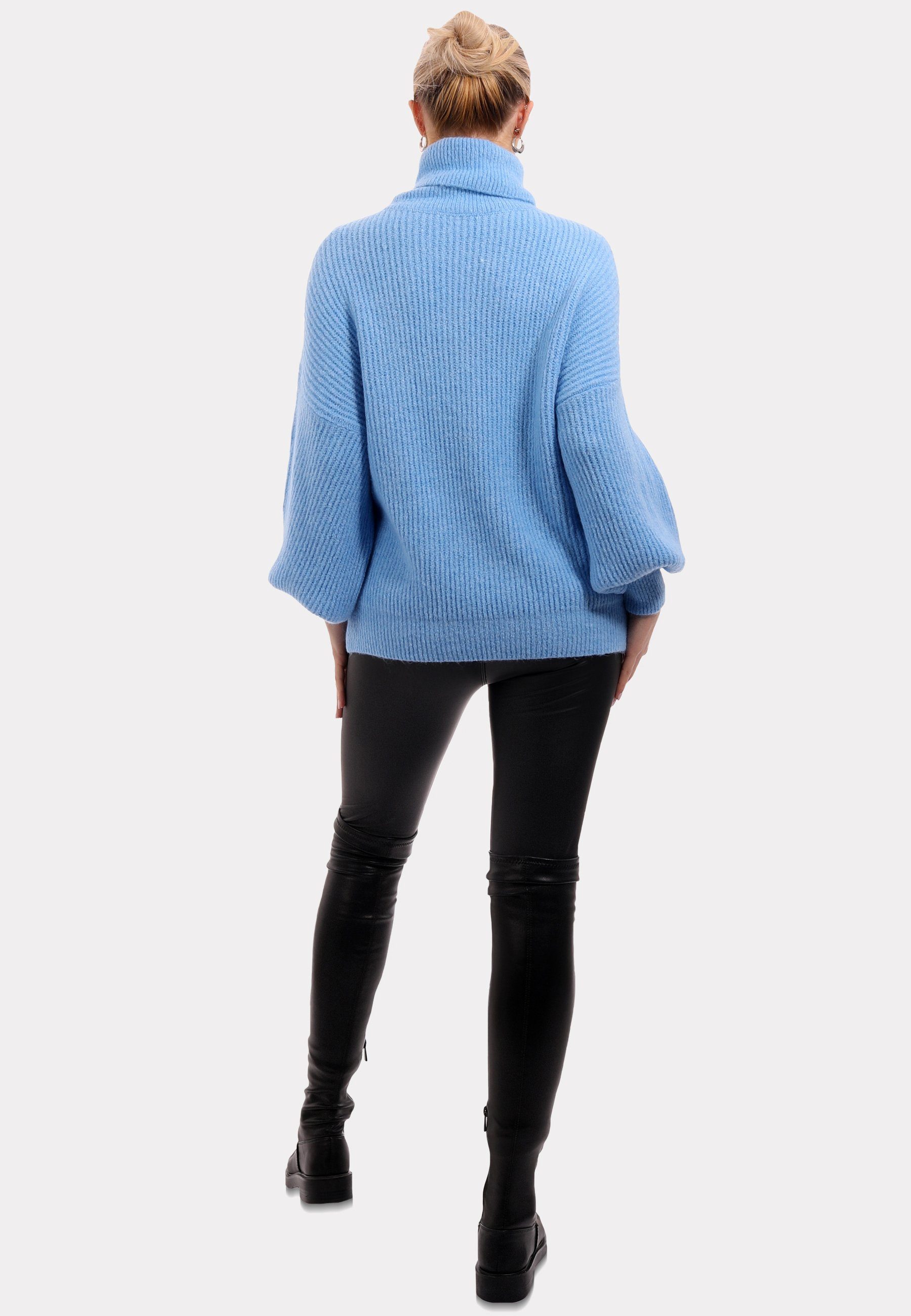 Style & YC Winter Casual Unifarbe Fashion Sweater Pullover Rollkragenpullover Blau in mit Rollkragen