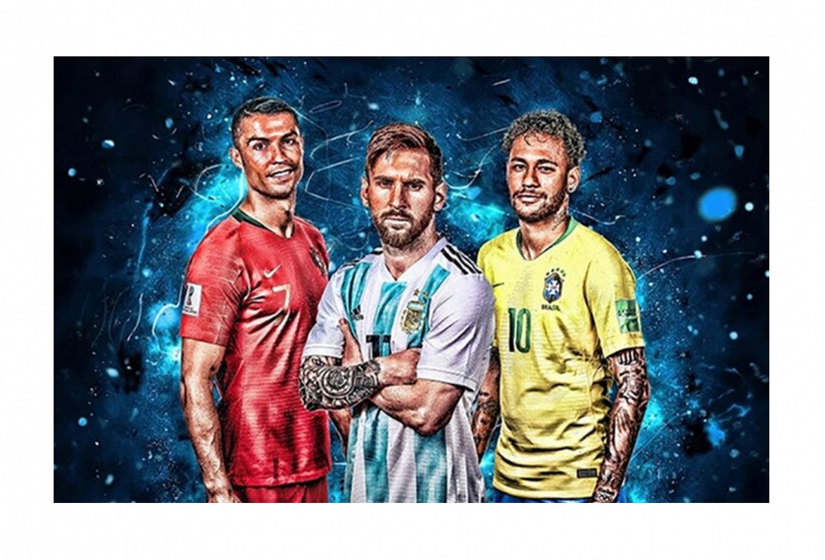 TPFLiving Kunstdruck (OHNE RAHMEN) Poster - Leinwand - Wandbild, Berühmte Fußballspieler - Christiano Ronaldo - Lionel Messi - Neymar (Leinwand Wohnzimmer, Leinwand Bilder, Kunstdruck), Leinwandbild bunt - Größe 15x20cm