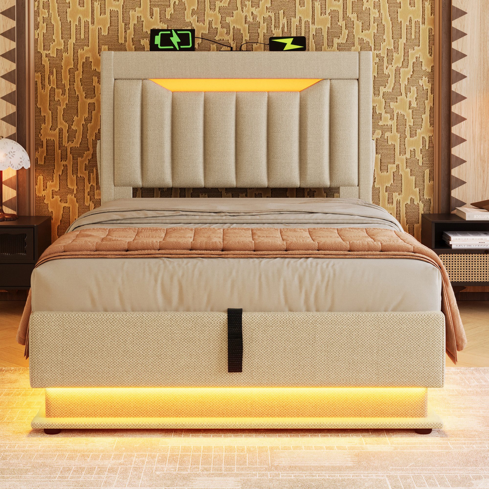 Polsterbett Bequeme Betten mit Stauraum und LED-Beleuchtung