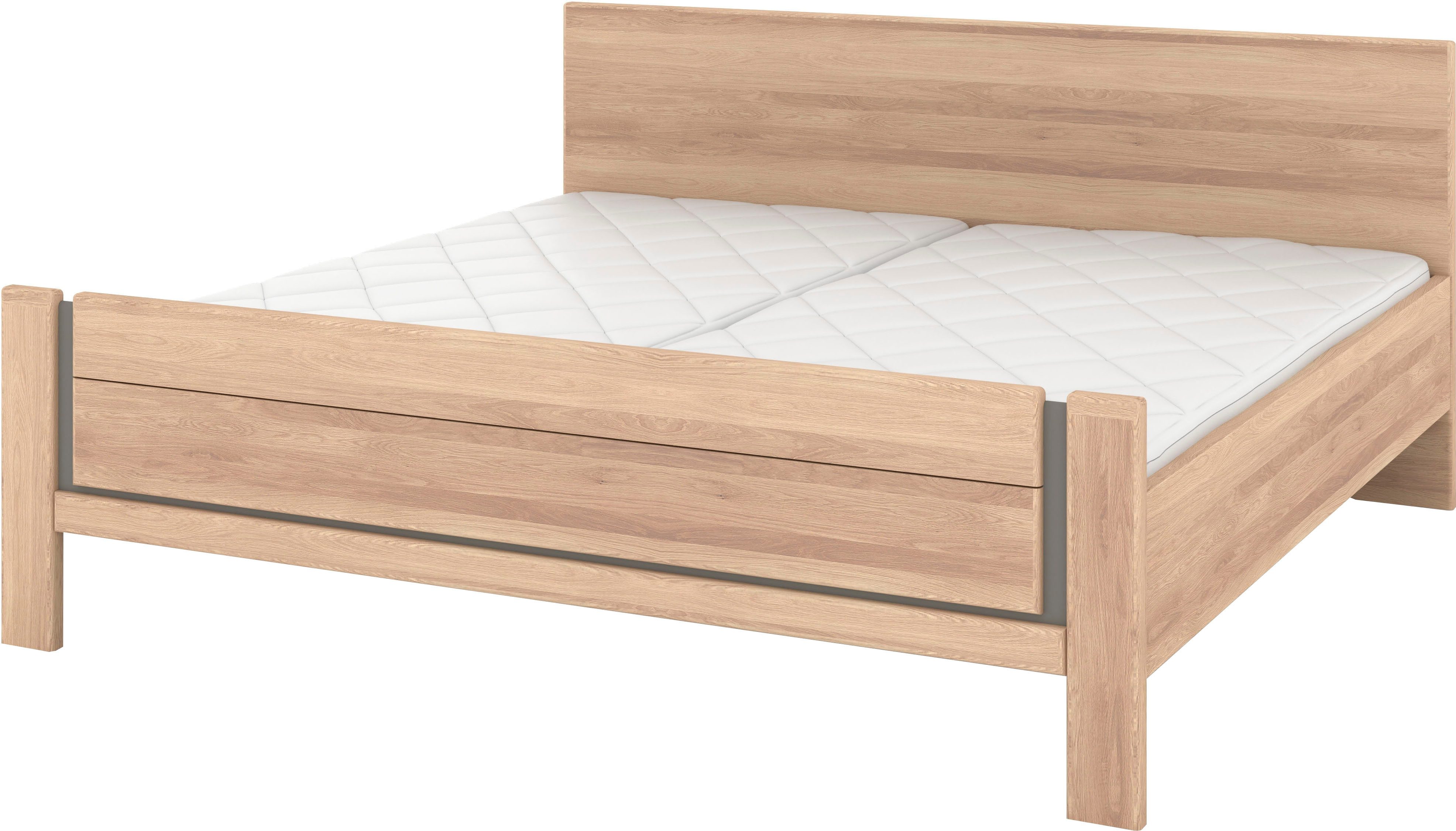 Musterring Holzbett Sorrent, Bettgestell, Bettrahmen, teilmassiv Eiche (MADE IN GERMANY), Eiche teilmassiv, Liegehöhenverstellung, Stollenfußteil