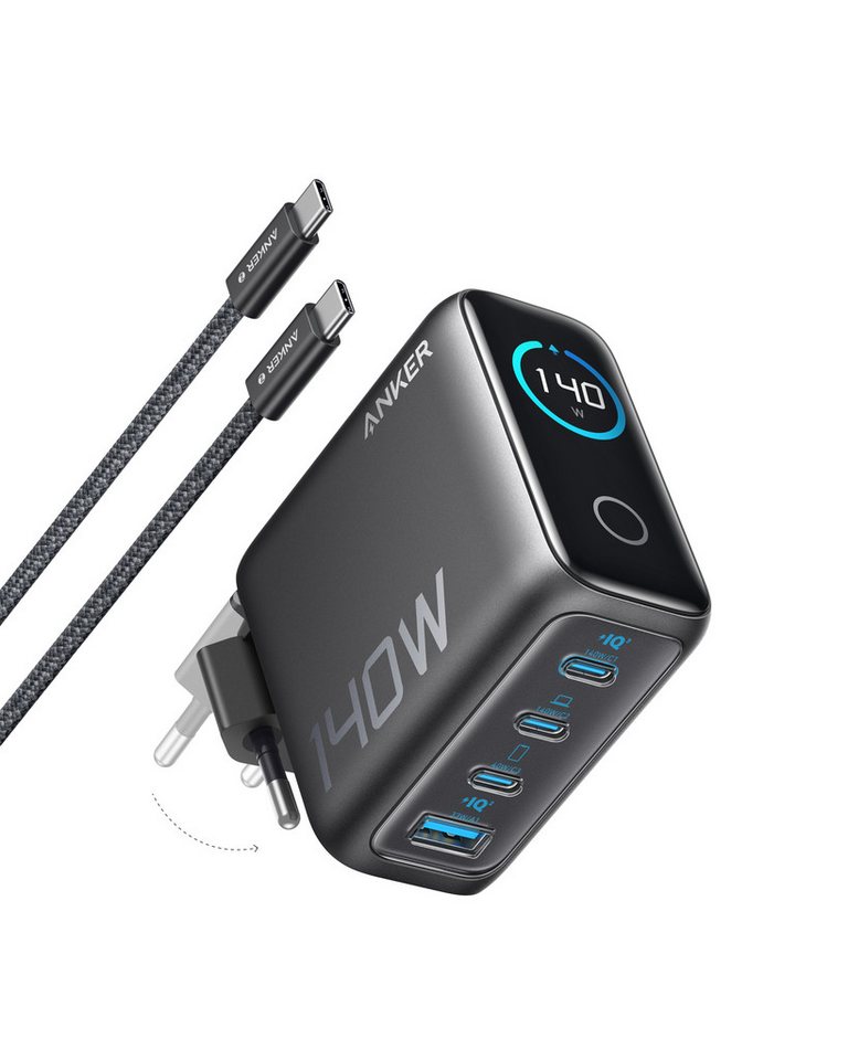 Anker Anker 140W USB C Ladegerät, 4-Port Multi-Geräte Netzteil Netzteil (GaN Ladegerät für MacBook, iPhone 17 pro max, iPhone 17/16/15 Serie)