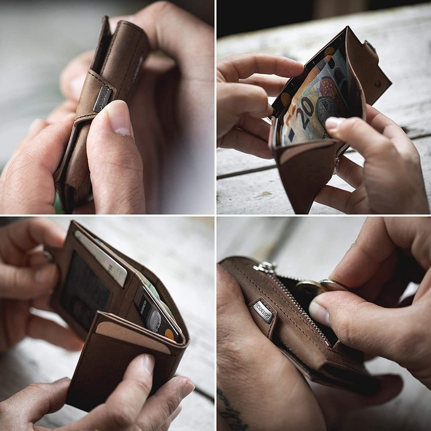 Ledergeldbörse S RFID Carbon 11 Geldbörse Slim Donbolso mit Schutz Karten, Wallet Mini Mit Münzfachmodernleder Münzfach