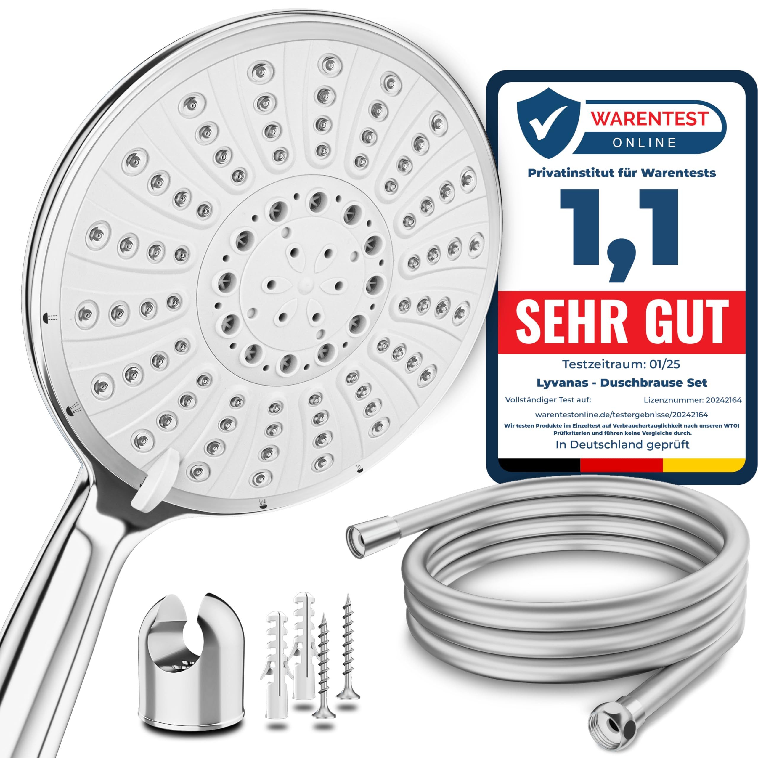 Lyvanas Duschbrause mit Schlauch und Halterung - Duschkopf für Dusche & Bad günstig online kaufen