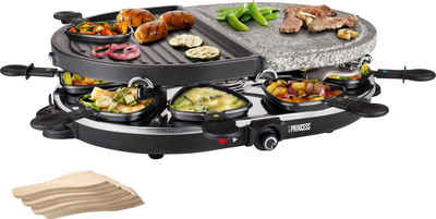 PRINCESS Raclette 8 Oval Stone & Grill Party - 162710, 8 Raclettepfännchen, 1200 W