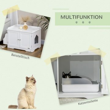 PawHut Katzentoilette Katzenklo mit Magnettüren, verstellbarem Trennwand, Weiß, MDF, 86B x 48L x 52H cm