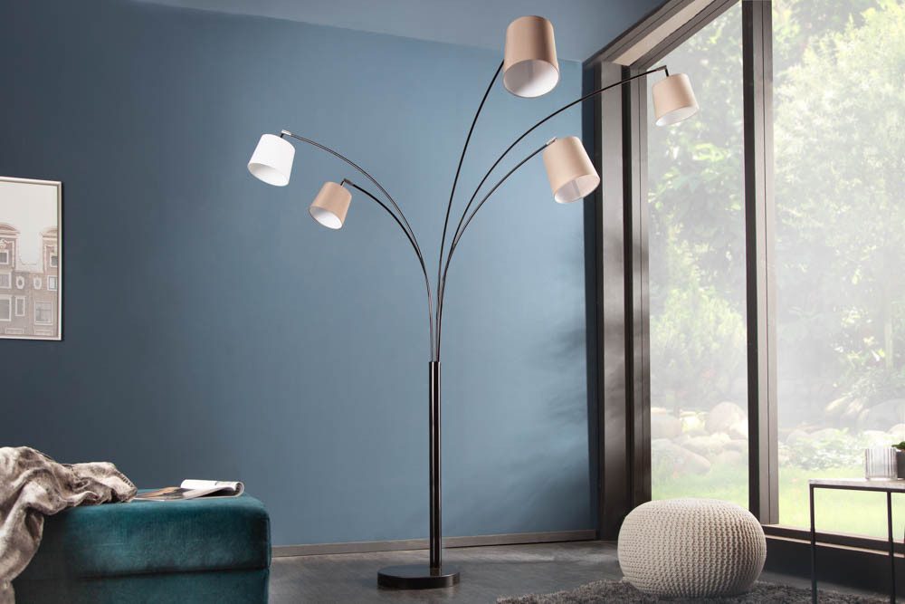 riess-ambiente Bogenlampe LEVELS 205cm braun / beige / weiß, ohne Leuchtmittel, Wohnzimmer · Leinen · Metall · Marmor · Retro