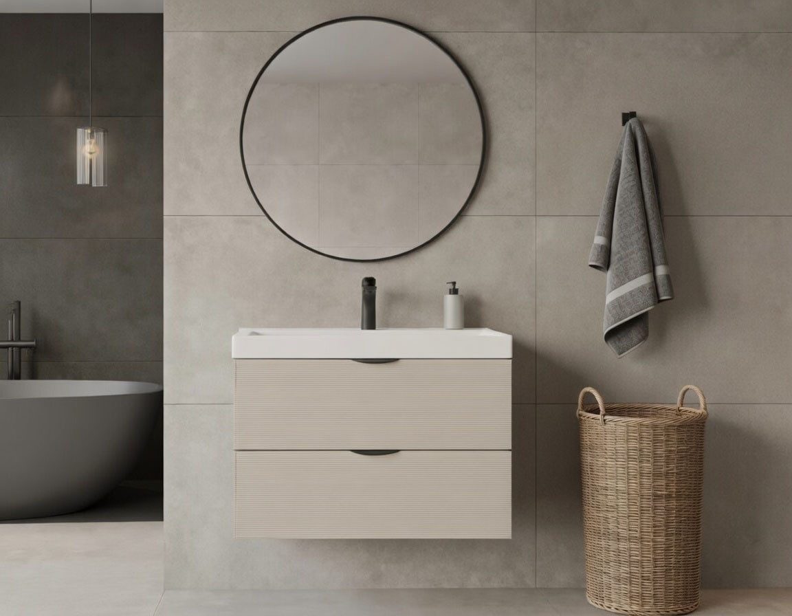 welltime Waschtisch FLOW STRIPE mit Waschbecken, Breite 60 oder 80cm, modernes Design, Schrank mit 2 Schubladen, Soft-Close-Function, in 2 Breiten erhältlich