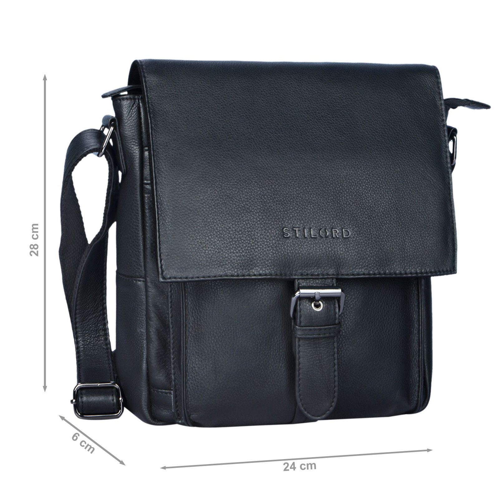 Messenger STILORD Herrentasche Leder Bag "Nevio" Umhängetasche schwarz