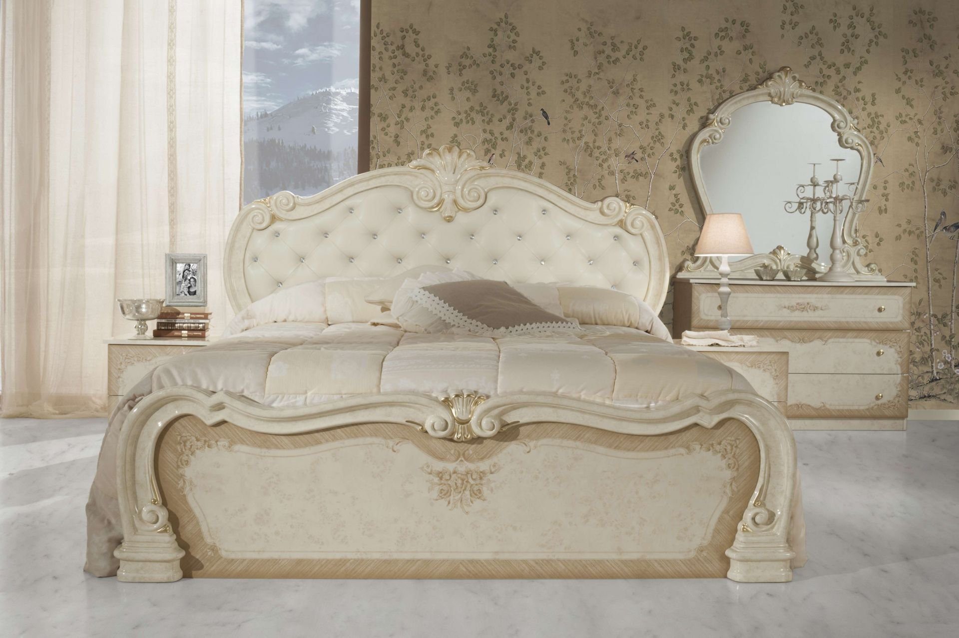 Interdesign24 Bett Lavinia (im klassischen Barock-Stil, inkl. Lattenrost), in Beige