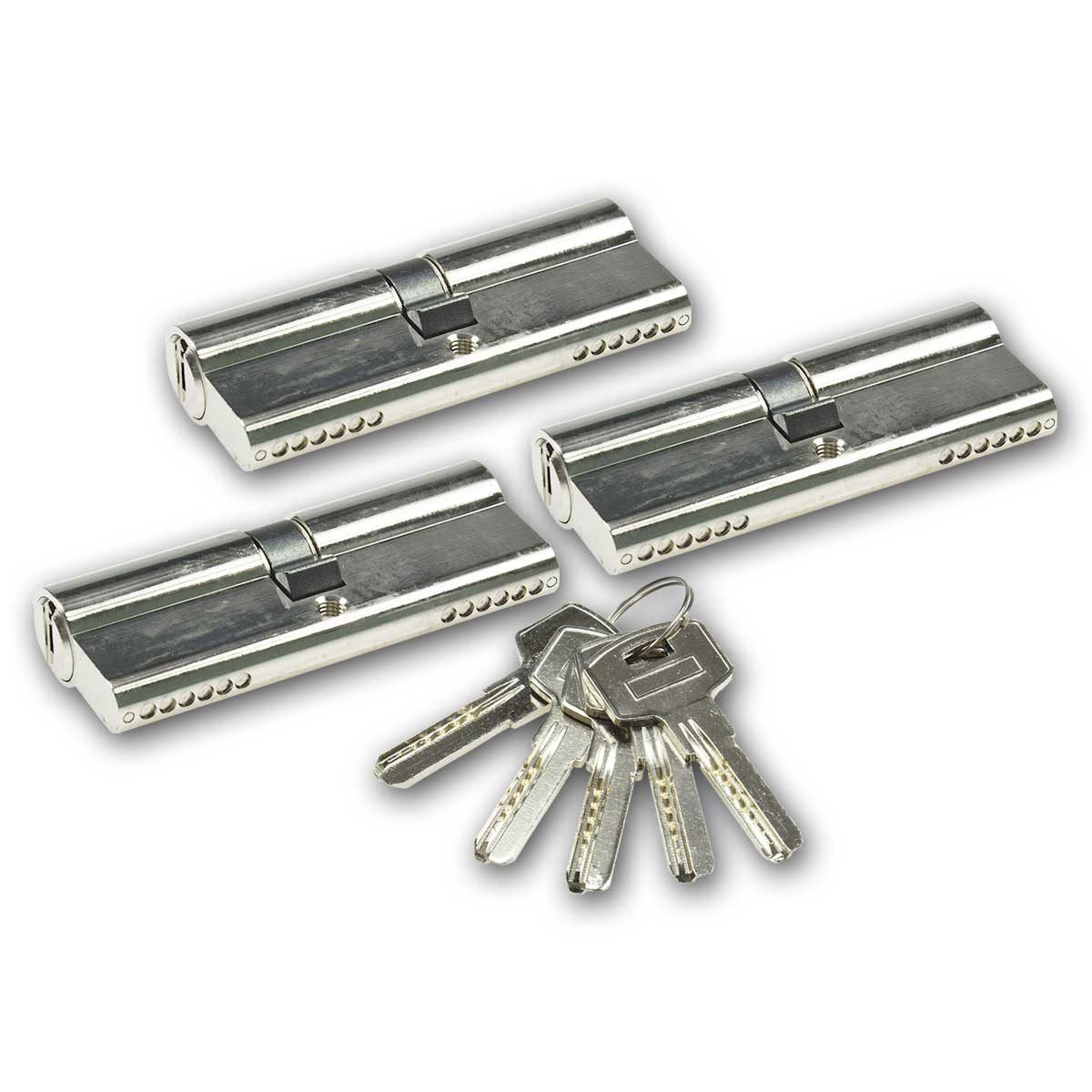 ChiliTec Schließzylinder Schließzylinder-Set 3x 80mm (40+40mm) 5 Schlüssel