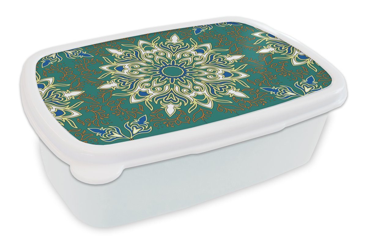 MuchoWow Lunchbox Mandala - Muster - Zen, Kunststoff, (2-tlg), Brotbox für Kinder und Erwachsene, Brotdose, für Jungs und Mädchen weiß