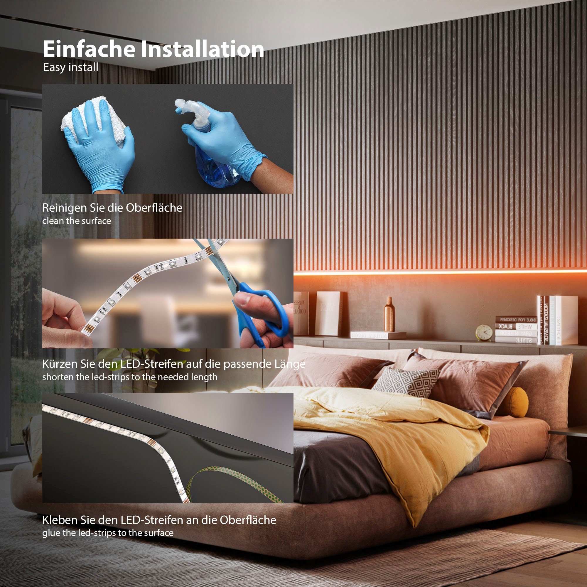 B.K.Licht LED-Streifen mit LED Strip, Lichtleiste, Fernbedienung, selbstklebend 90-flammig, USB