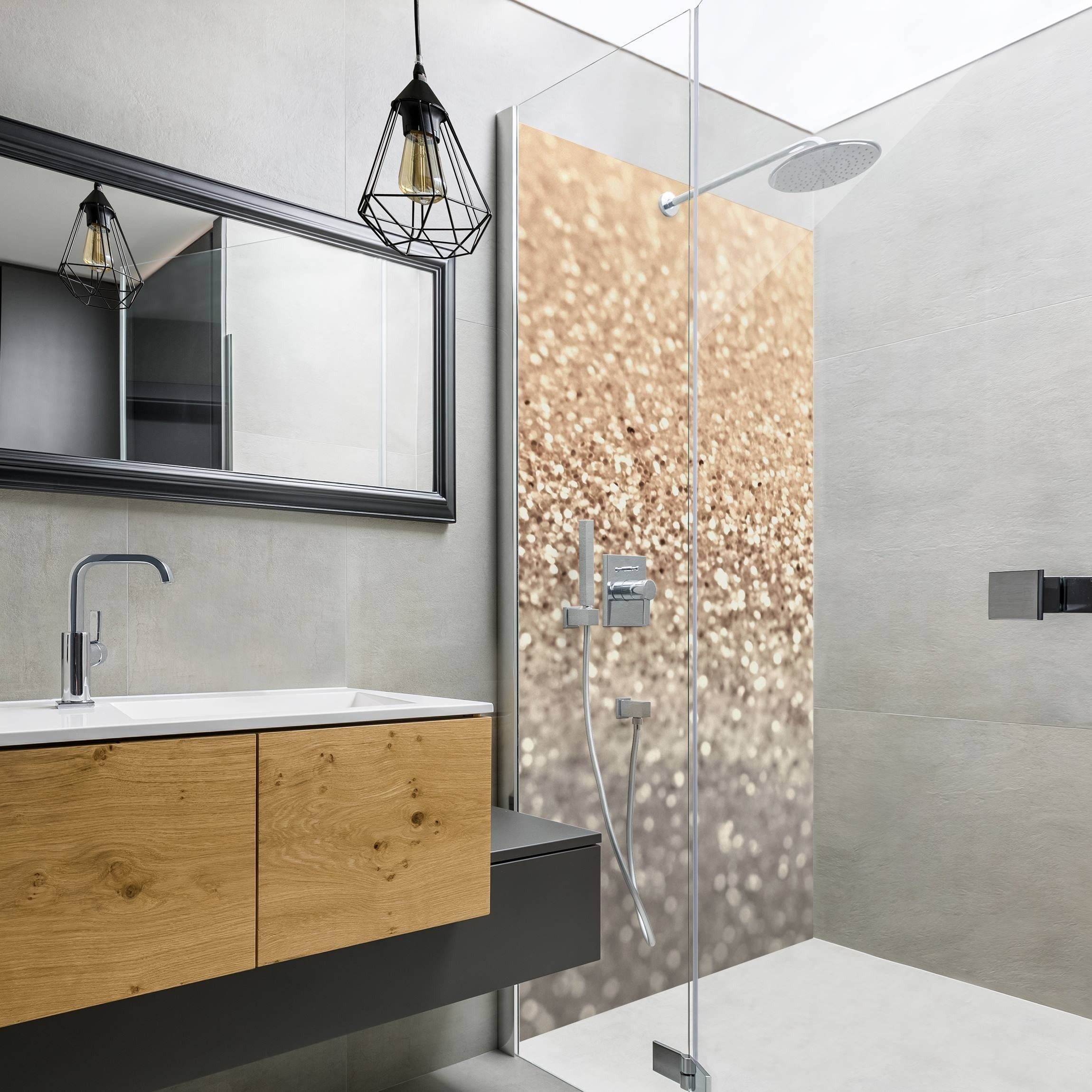 Bilderdepot24 Duschrückwand Muster gold Duschrückwand ohne Bohren Dusche Fliesenersatz, (1-tlg., 0,61 mm starke Folie selbstklebend Wandpaneele Dusche versch. Größen), fugenlose & wasserfeste Motiv Rückwand Wandverkleidung für Duschkabine