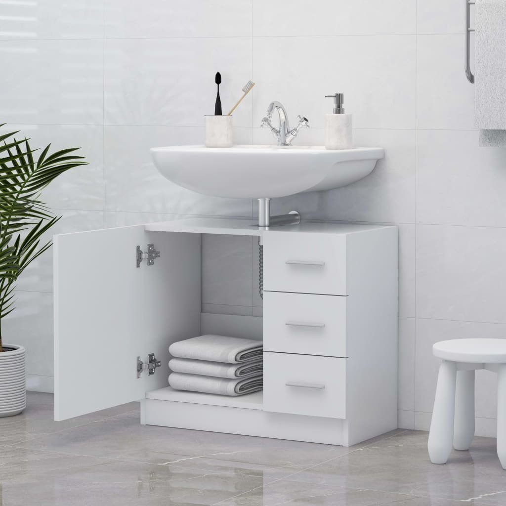 Holzwerkstoff, cm vidaXL (1-St) 63x30x54 Waschbeckenunterschrank Badezimmer-Set Weiß