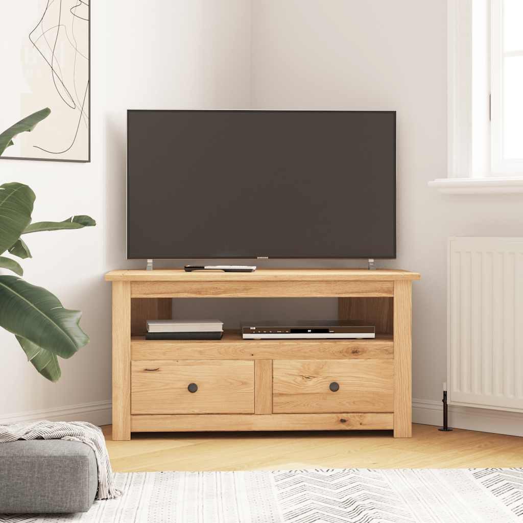 furnicato TV-Schrank aus massivem Kiefernholz 93x49x49 cm natürliche Holzfarbe (1-St) Lowboard mit 2 Schubladen, einem offenen Fach und Ablage im Wohnraum