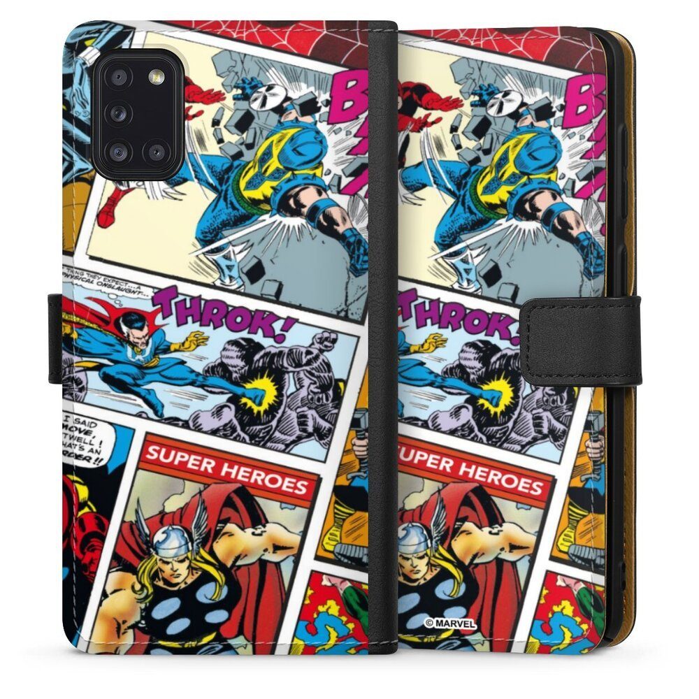 DeinDesign Handyhülle Marvel Retro Comic Blue, Samsung Galaxy A31 Hülle Handy Flip Case Wallet Cover