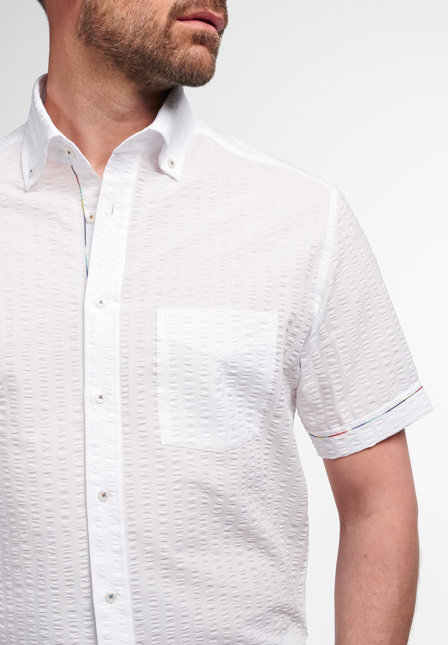 Eterna Klassische Bluse ETERNA REGULAR FIT Kurzarm Hemd weiß seersucker 2480-02-WS8B