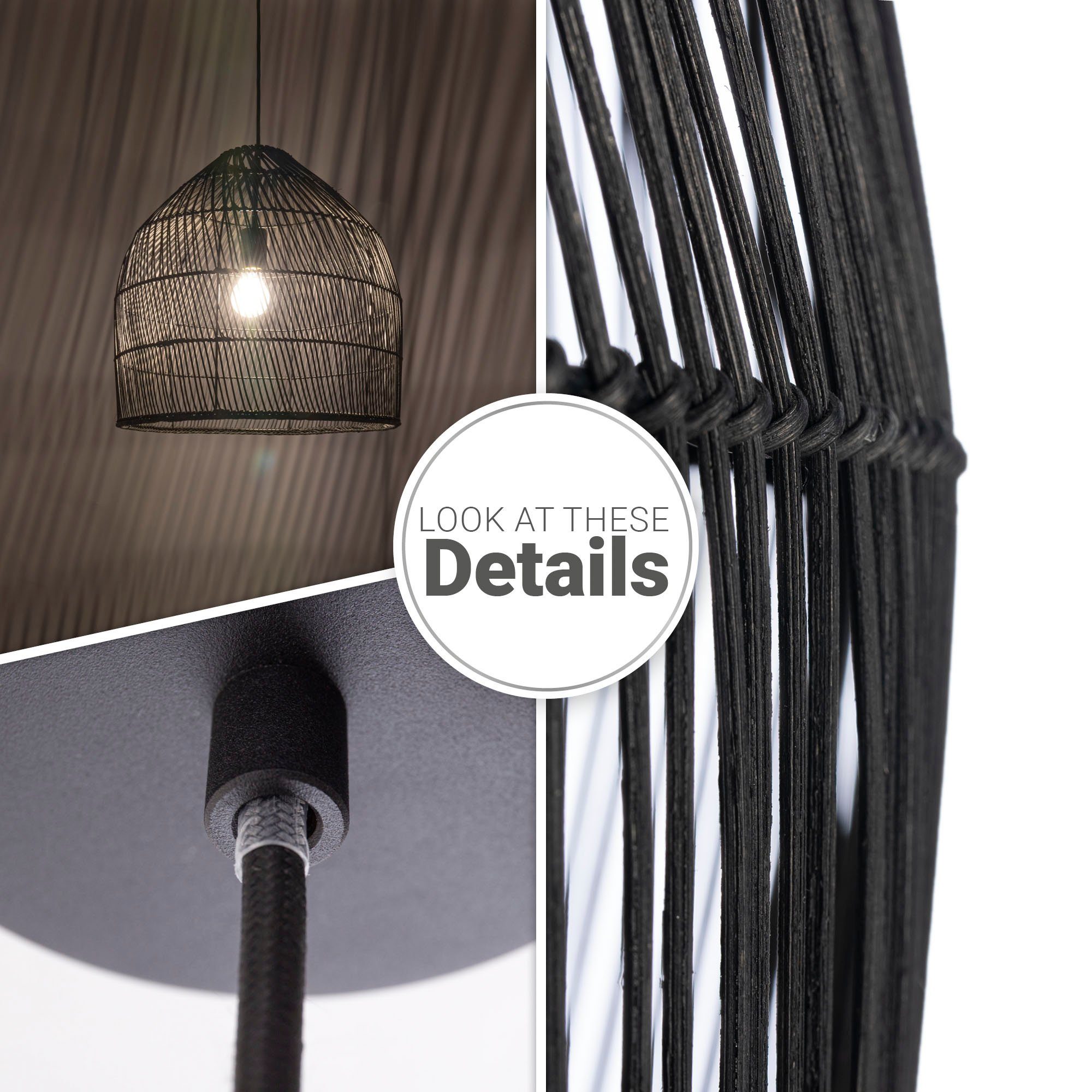 Paco Home Pendelleuchte LINNU, ohne Leuchtmittel, Korblampe Rattan Pendelleuchte Wohnzimmer Boho Deckenlampe Natur