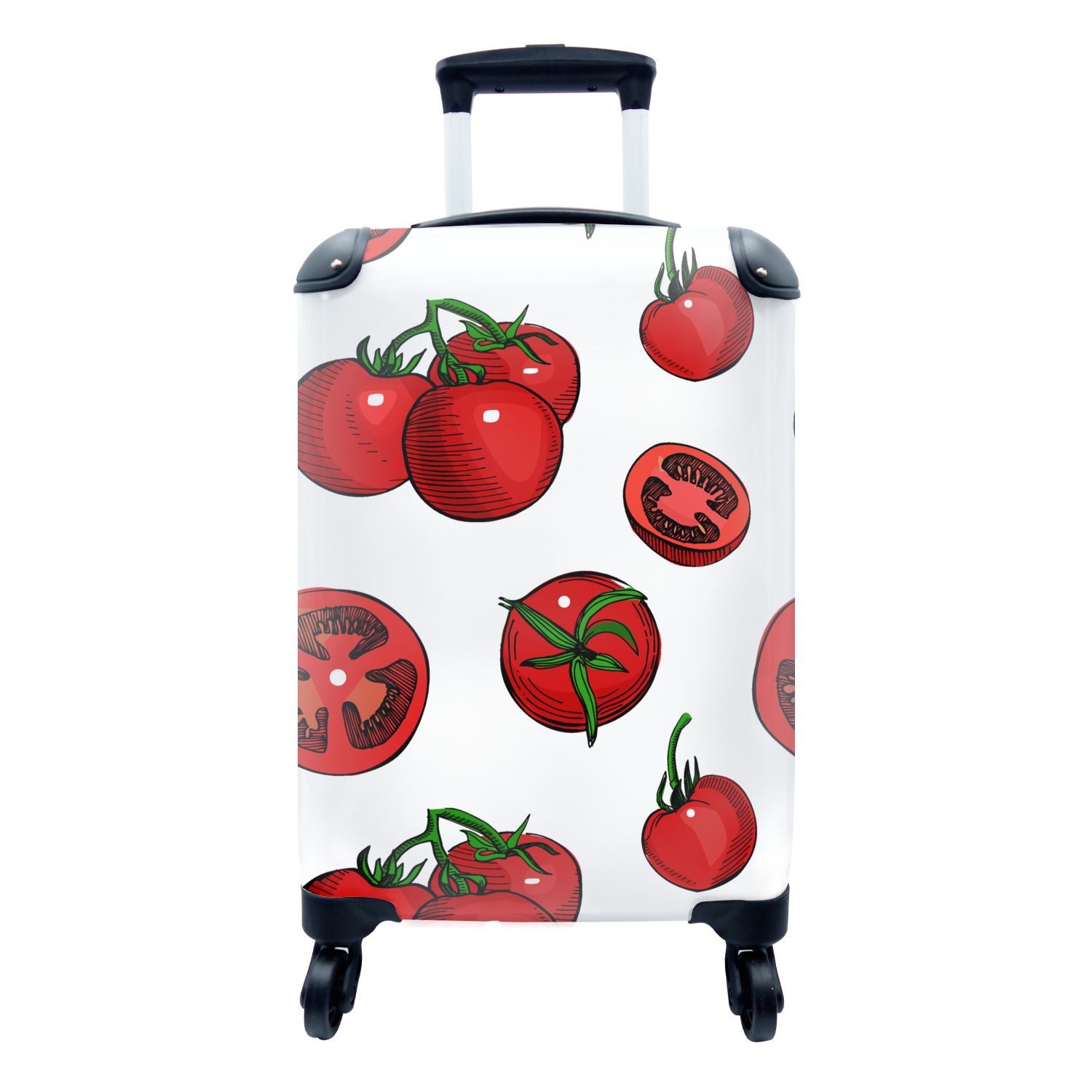 MuchoWow Handgepäckkoffer Rot - Muster - Tomaten, 4 Rollen, Reisetasche mit rollen, Handgepäck für Ferien, Trolley, Reisekoffer