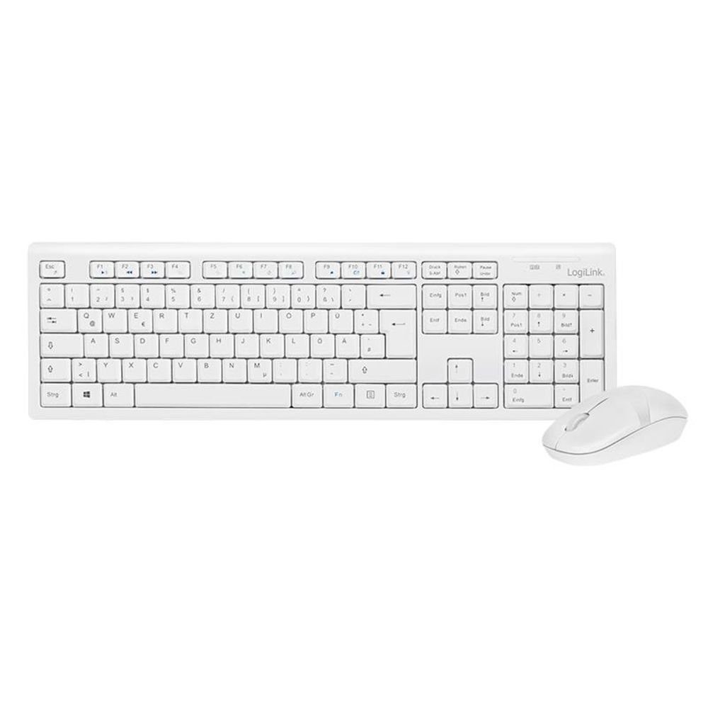 und Multimedia Tastatur kabellose Set, Funk, Tastatur- Maus-Set, LogiLink wireless, und 13 QWERTZ, Maus, Hotkeys programmierbare Maus weiß 1000dpi für