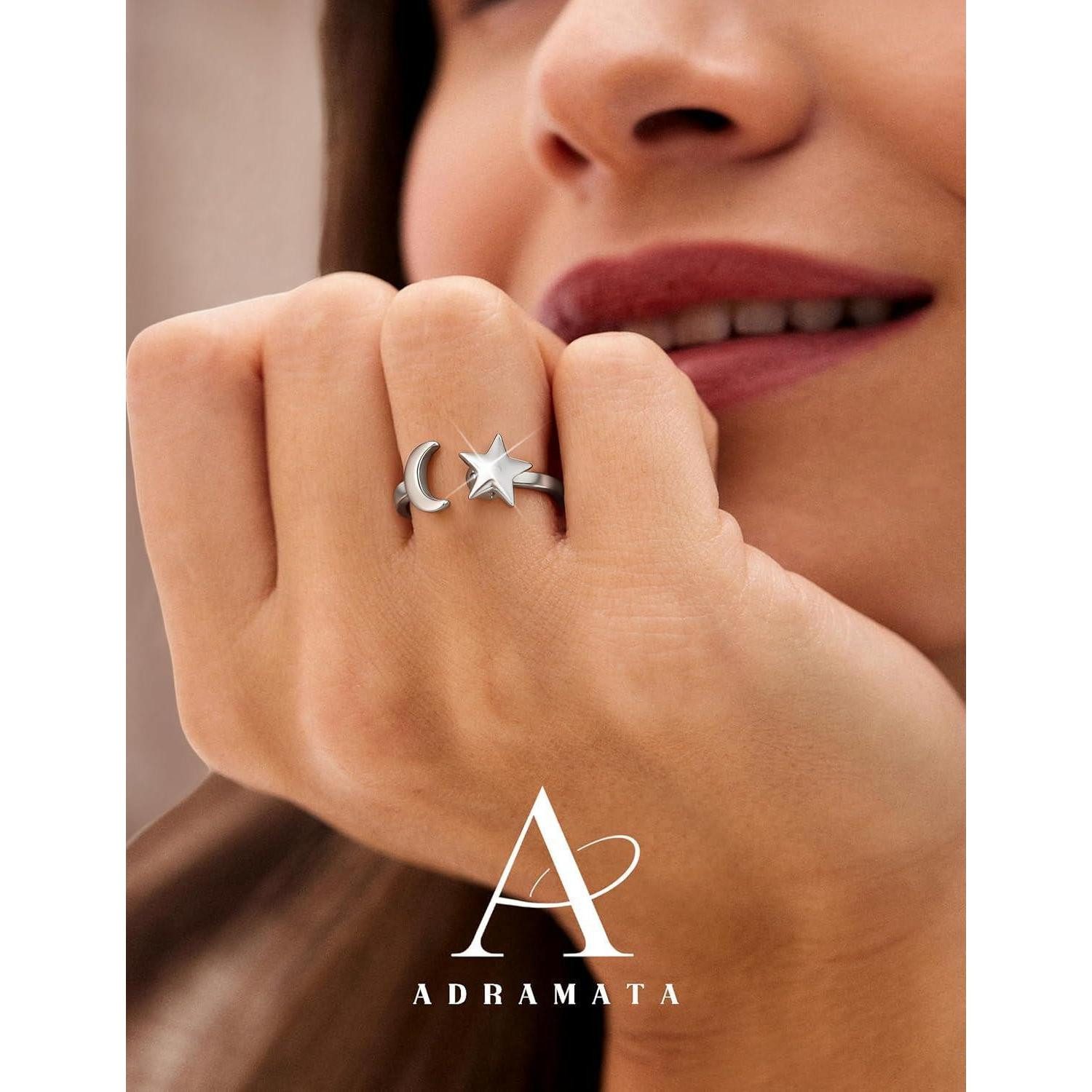 Adramata Silberring 2er Set Silber Spinner Ringe Sonnenblume Mondstein Verstellbar Anti