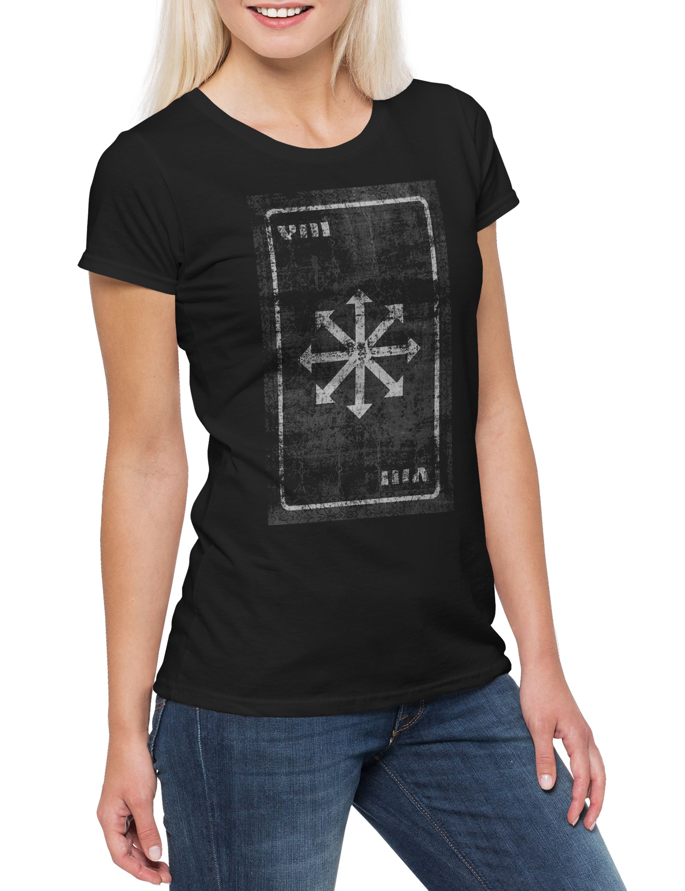 Print-Shirt Tarot Chaos Damen T-Shirt Tarot Karte Karten Card Set Deck Voodoo