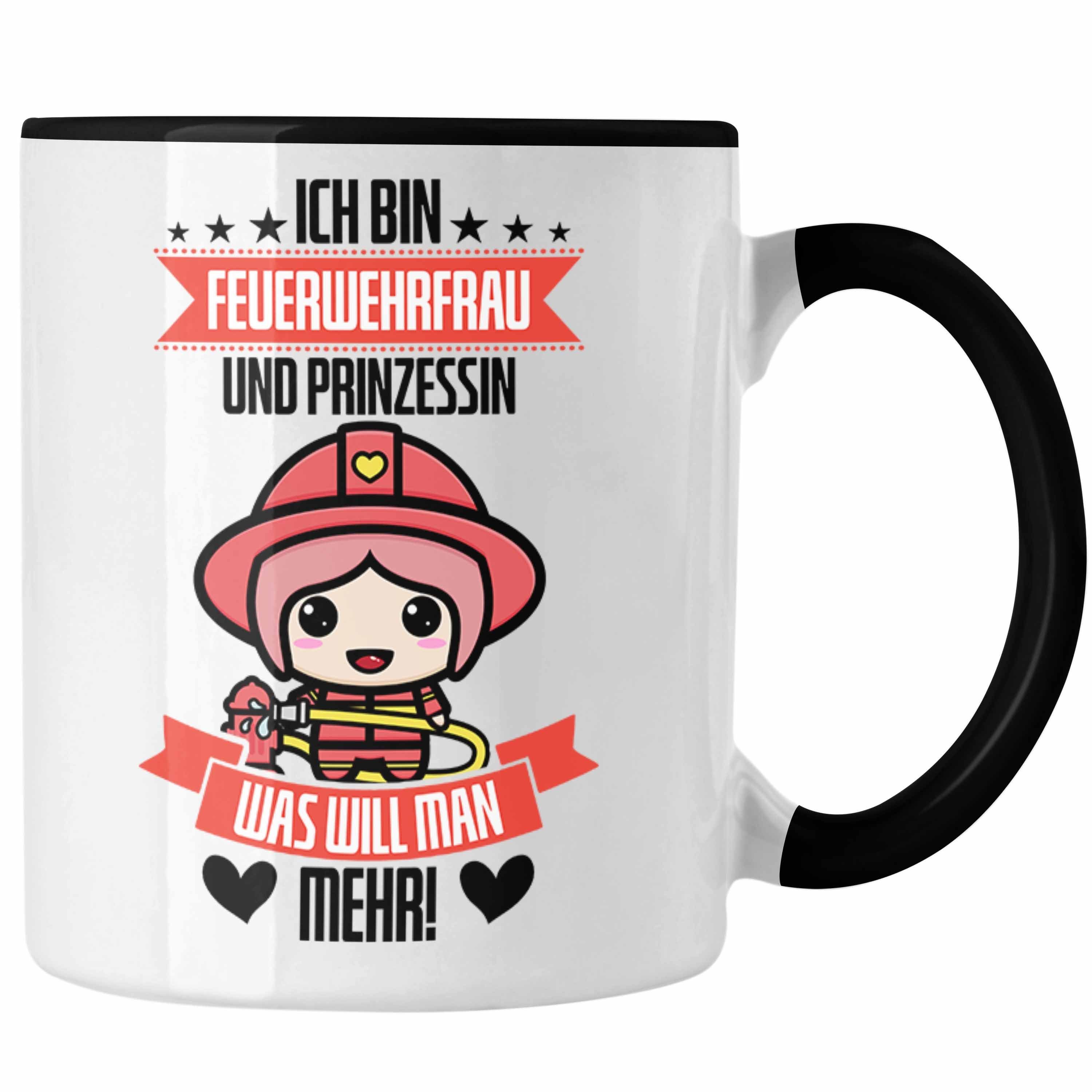 Trendation Tasse Lustige Frauen Feuerwehrfrau Schwarz Tasse Prinz für Feuerwehr Geschenk in der