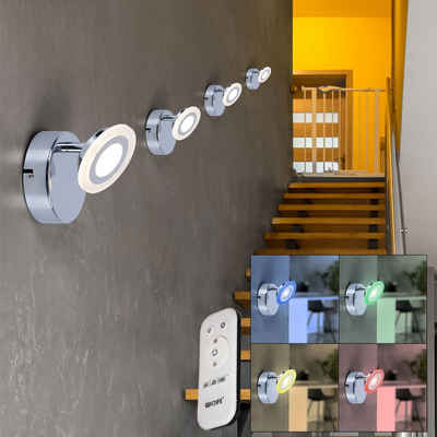 etc-shop LED Wandleuchte, LED-Leuchtmittel fest verbaut, Warmweiß, Farbwechsel, 4er Set RGB LED Wand Leuchten beweglich Fernbedienung Spots