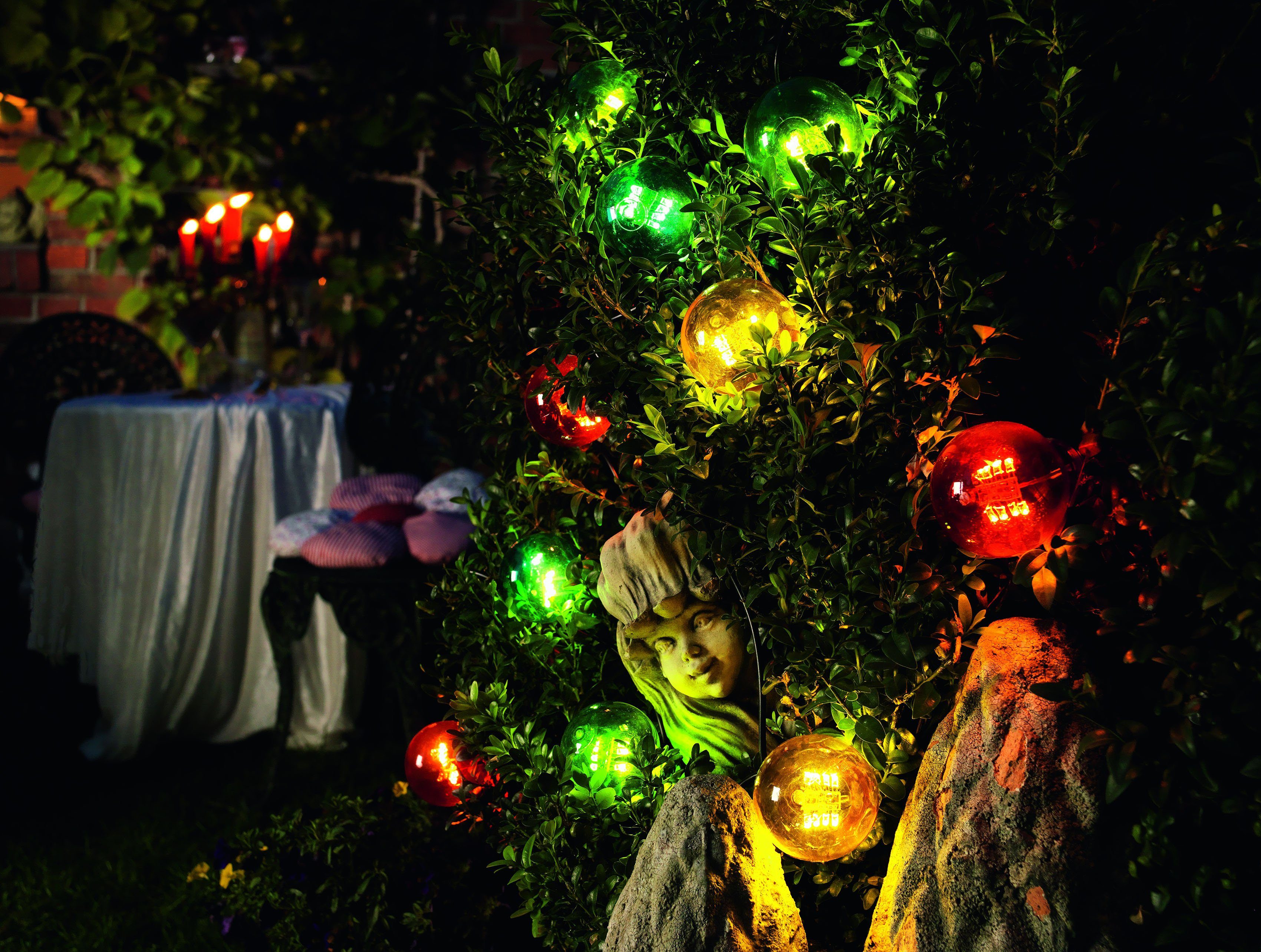 KONSTSMIDE LED-Lichterkette Weihnachtsdeko aussen, 20-flammig, LED Biergartenkette, 20 bunte Birnen / 160 warm weiße Dioden