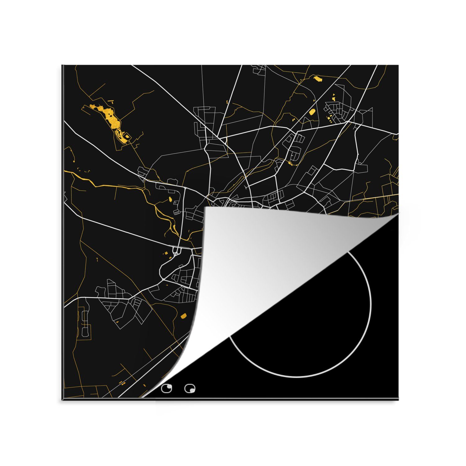 MuchoWow Herdblende-/Abdeckplatte Celle - Stadtplan - Gold - Karte - Deutschland, Vinyl, (1 tlg), 78x78 cm, Ceranfeldabdeckung, Arbeitsplatte für küche