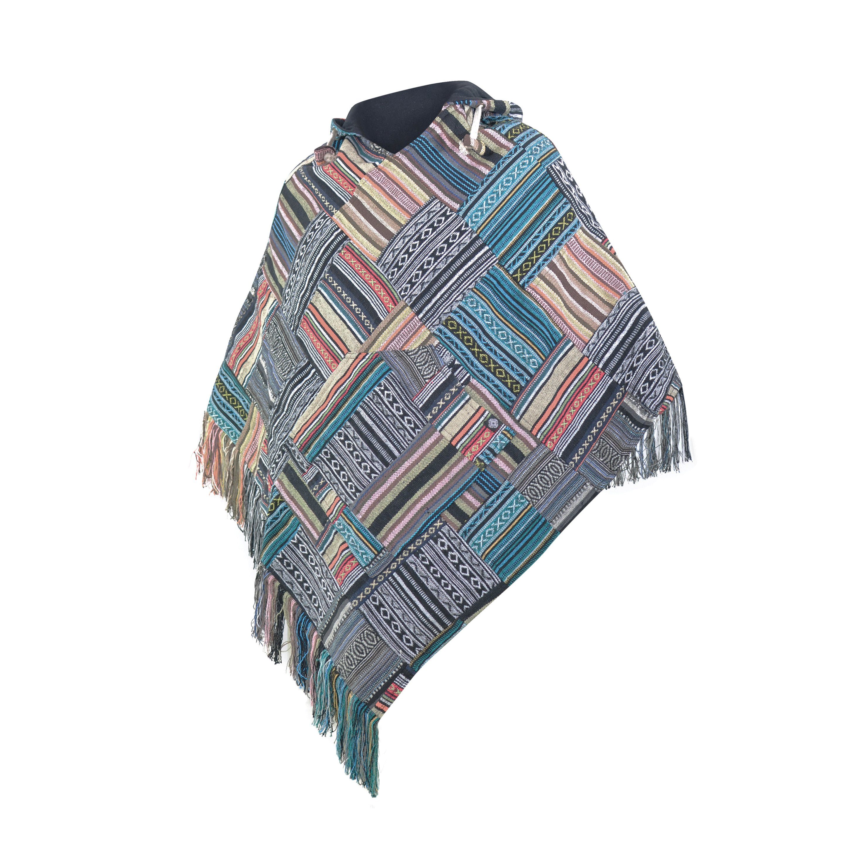 virblatt Poncho Poncho Herren, Baumwolle, Poncho Winter Mexiko Herren Poncho mit Kapuze, Unisex, zum Wenden, gesticketes Mandala