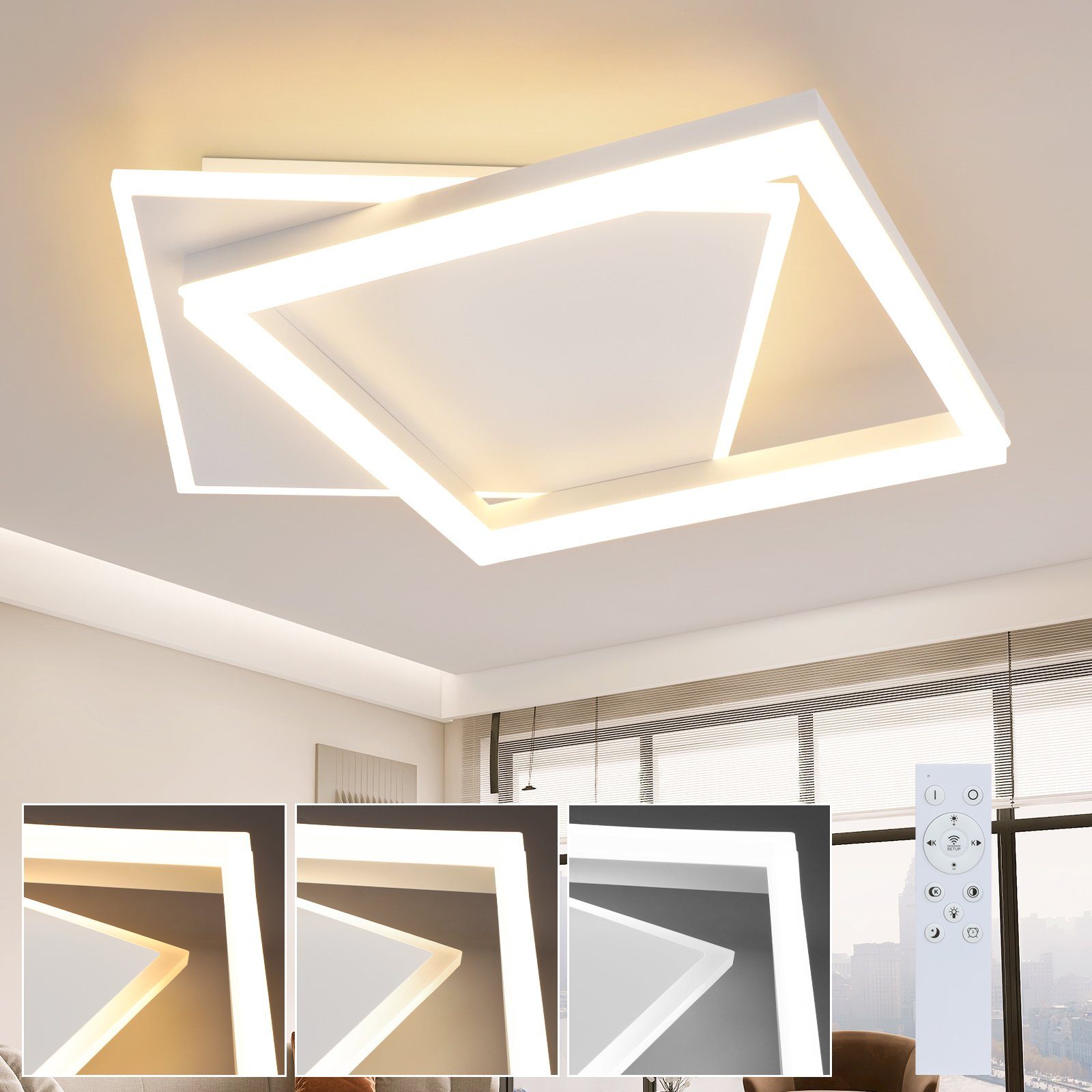 Nettlife LED Wohnzimmer LED fest Mit Modern Fernbedienung, Deckenbeleuchtung, Dimmbar Deckenleuchte Dimmbar Schwarz Warmweiß, integriert, Eckig Wohnzimmer Neutralweiß, Kaltweiß, Schlafzimmer Acryl 42W