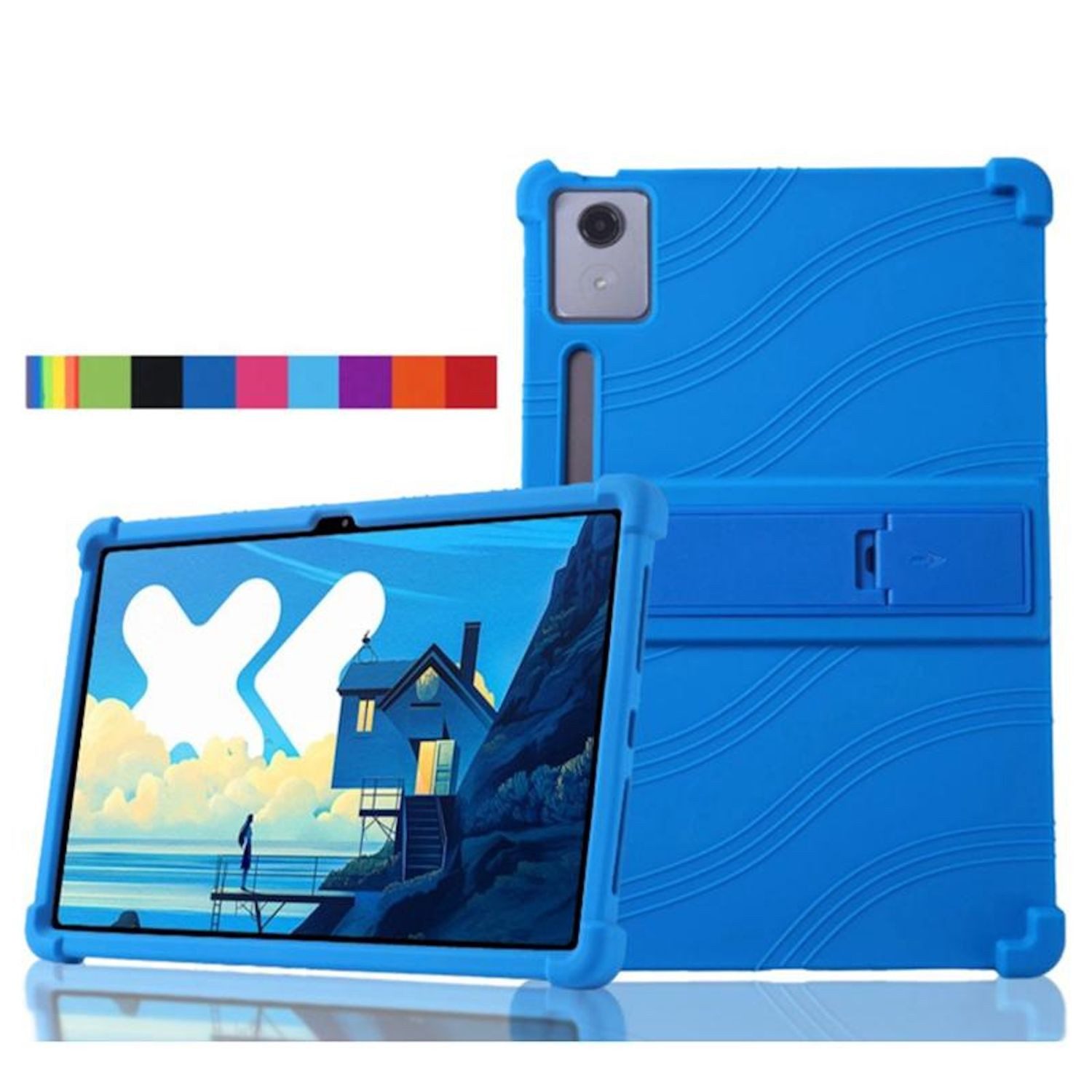 Wigento Tablet-Hülle Für Lenovo Idea Tab Pro Silikon Hülle mit Halter Stoßfest Schwarz, Stoßfest, rutschfest, verstellbarer Halter