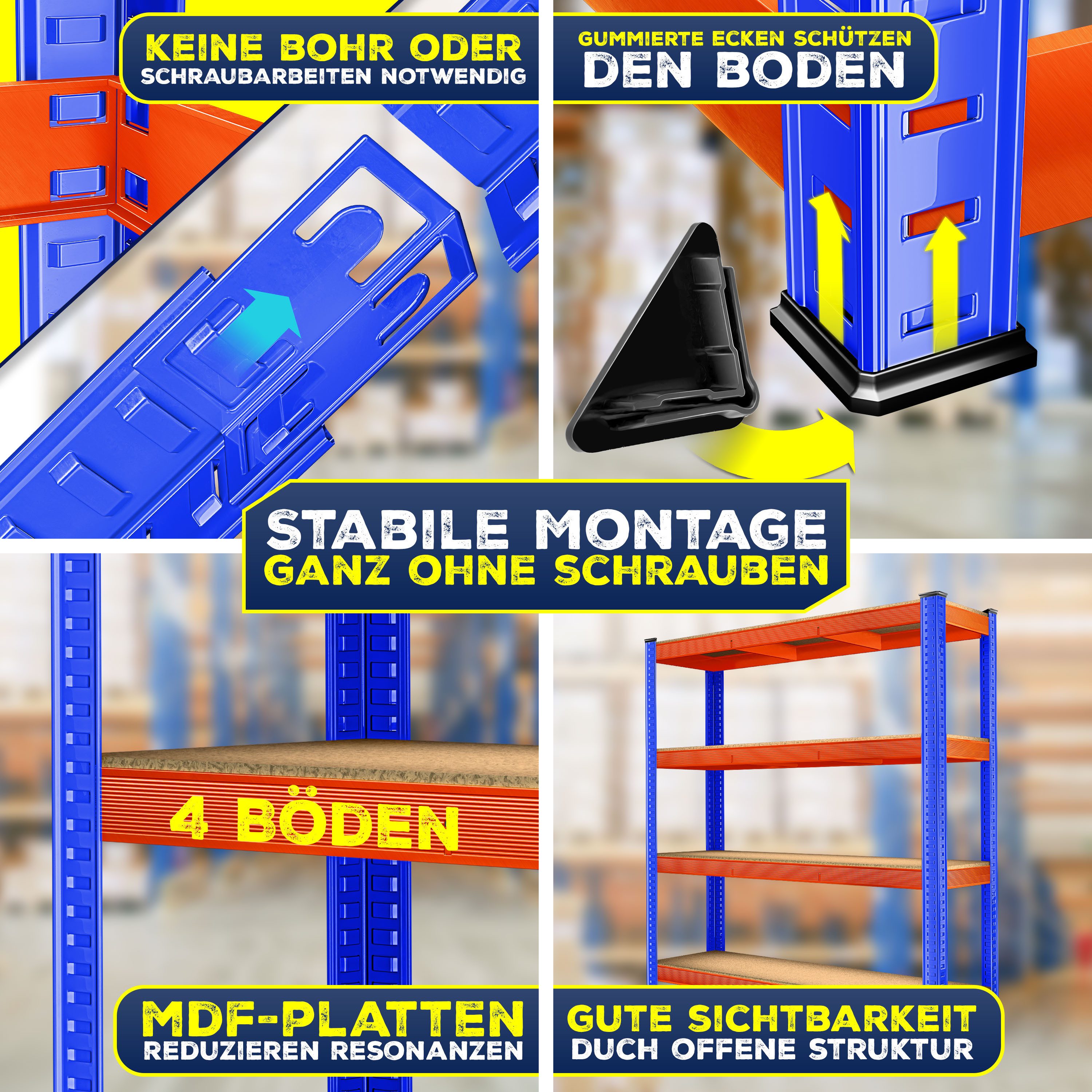 MASKO Schwerlastregal, Lagerregal 300 kg pro Regalboden belastbar MDF-Platte Regal aus Metall