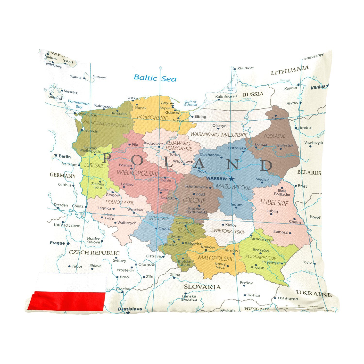 MuchoWow Dekokissen Bunte Karte von Polen, Zierkissen mit Füllung für Wohzimmer, Schlafzimmer, Deko, Sofakissen | Dekokissen