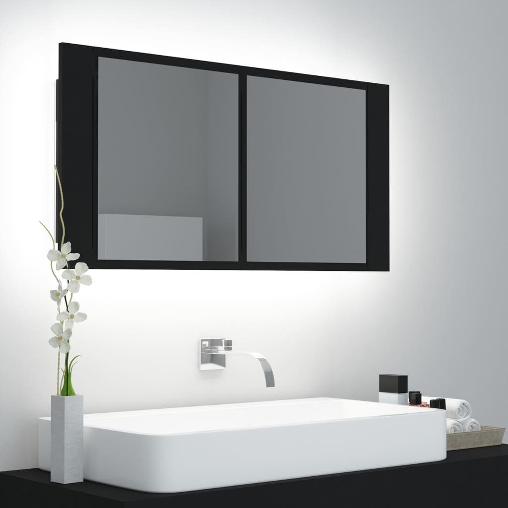 Badezimmerspiegelschrank (1-St) Schwarz 90x12x45 cm vidaXL Acryl LED-Bad-Spiegelschrank