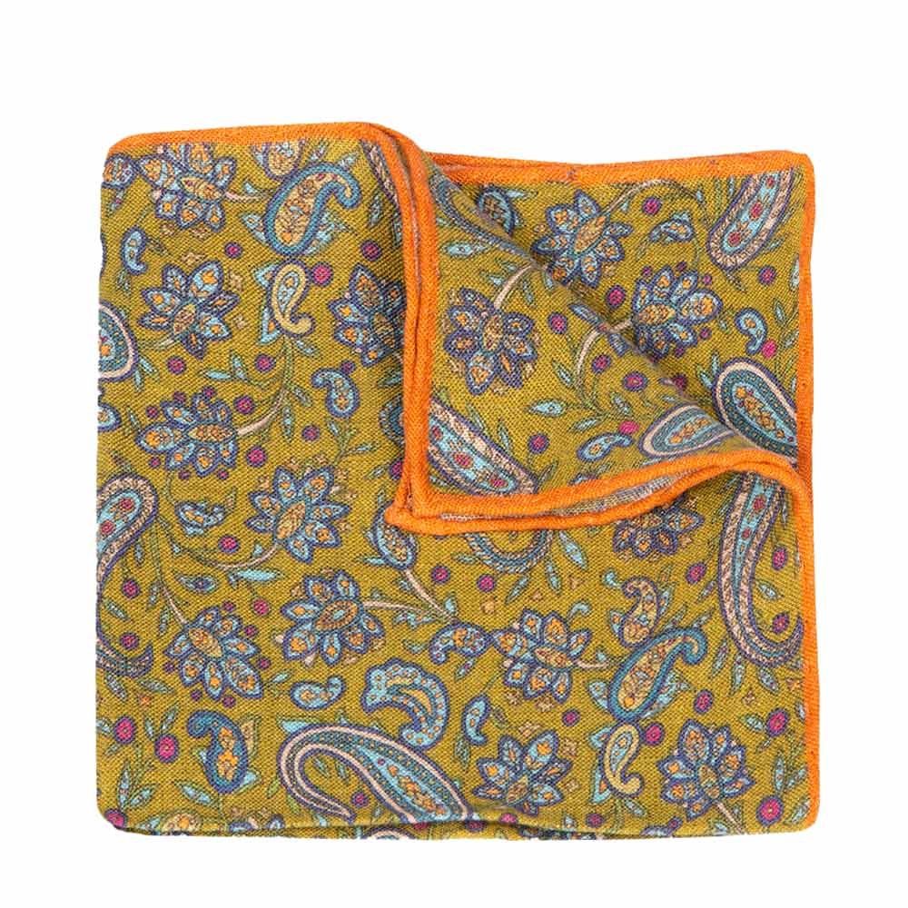 Handrolliertes Paisley-Muster, mit Einstecktuch Farbintensiver Olive BGENTS Druck Leineneinstecktuch