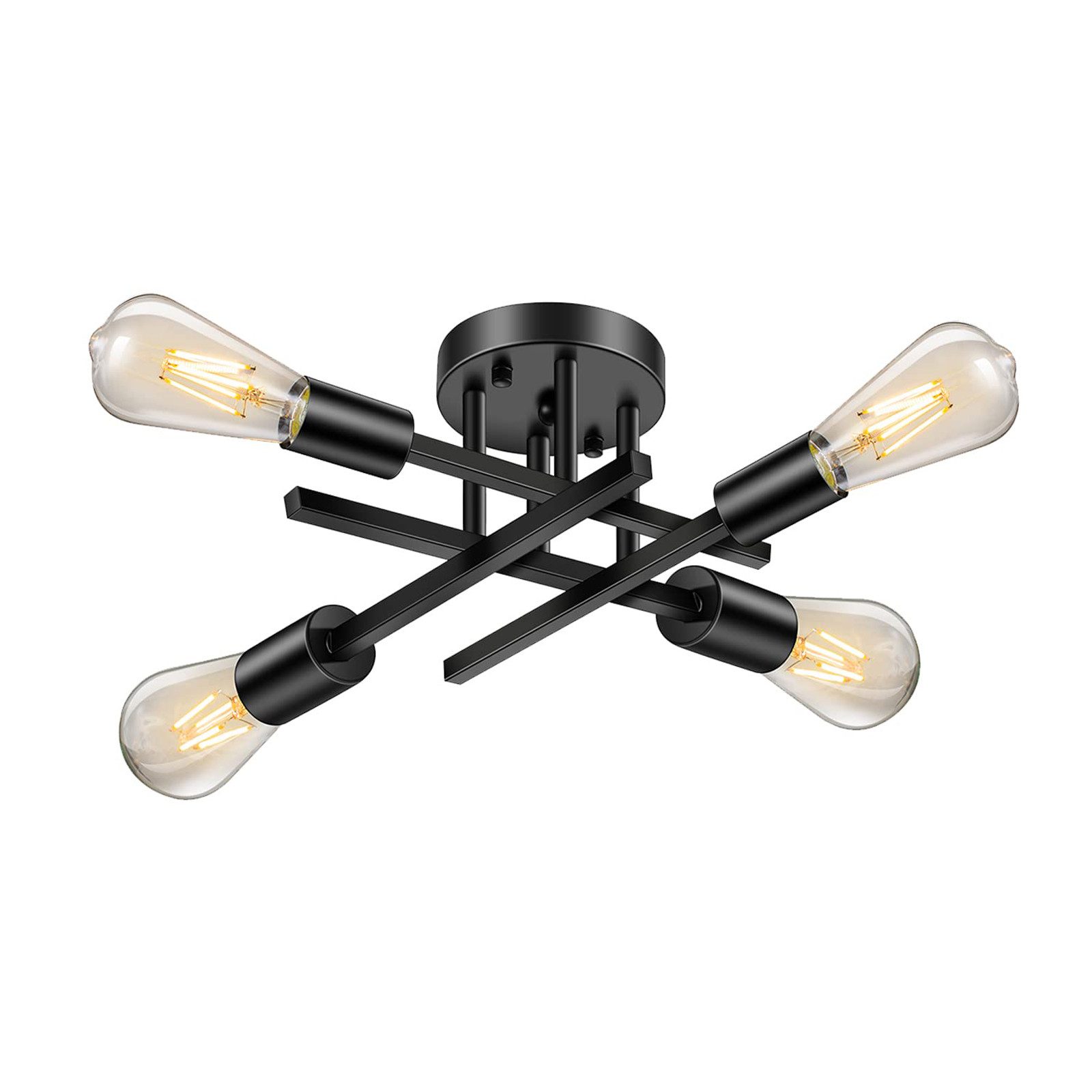 Lapamax LED Deckenleuchte Sputnik Deckenleuchte Wohnzimmer E27 Deckenlampe Schwarz Kronleuchter, 4/6 flammig Industrial Halbbündige Montage Deckenleuchten für Küche