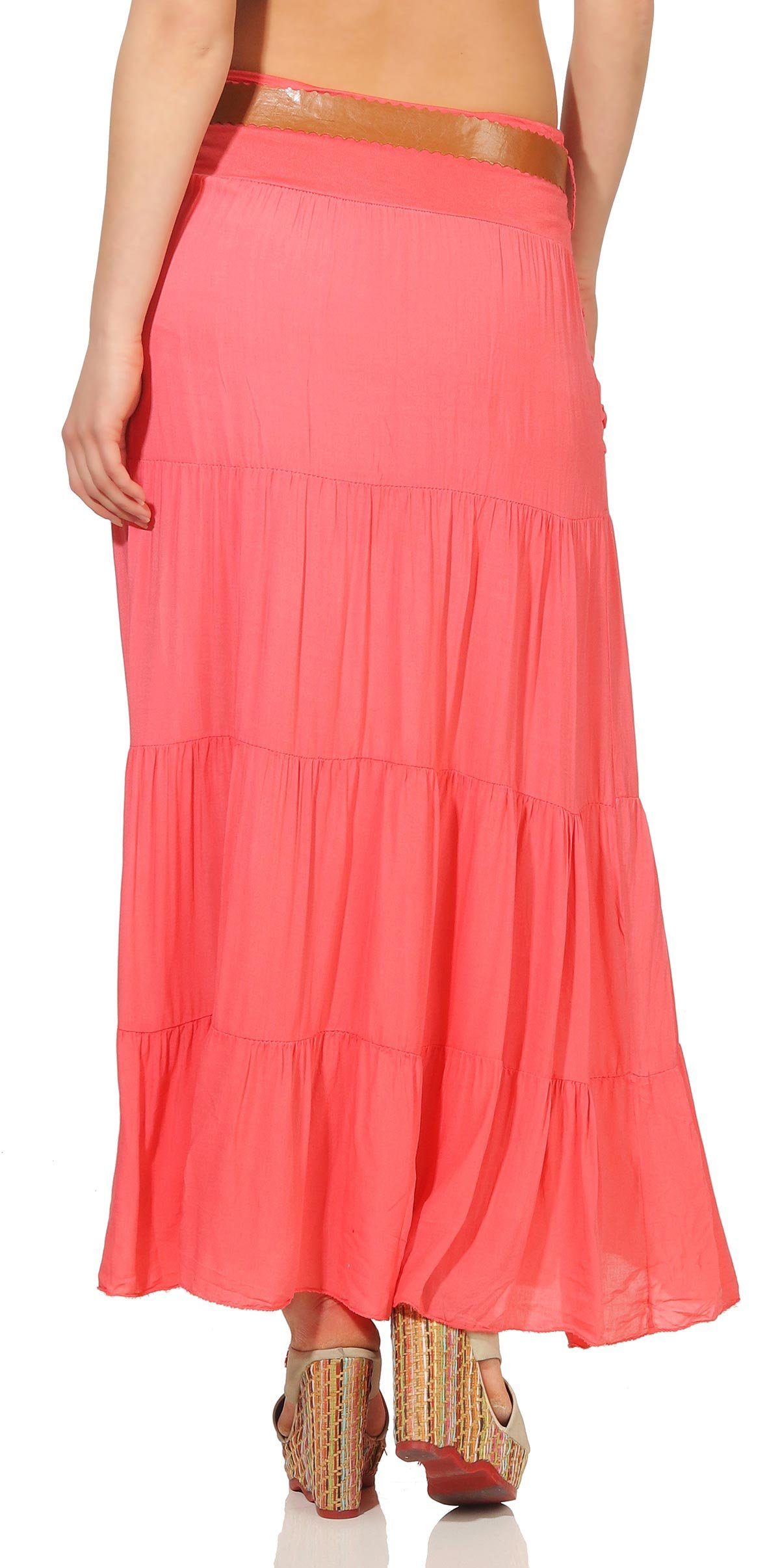 malito more than fashion Sommerrock malito Damen Maxi Rock mit Strickmuster, langer Rock mit Gürtel, luftiger Maxirock